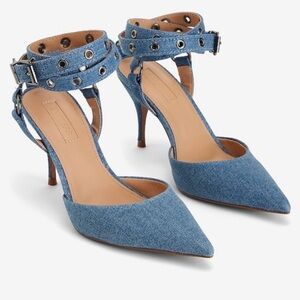 Express Denim Blue Heels with Ankle Strap